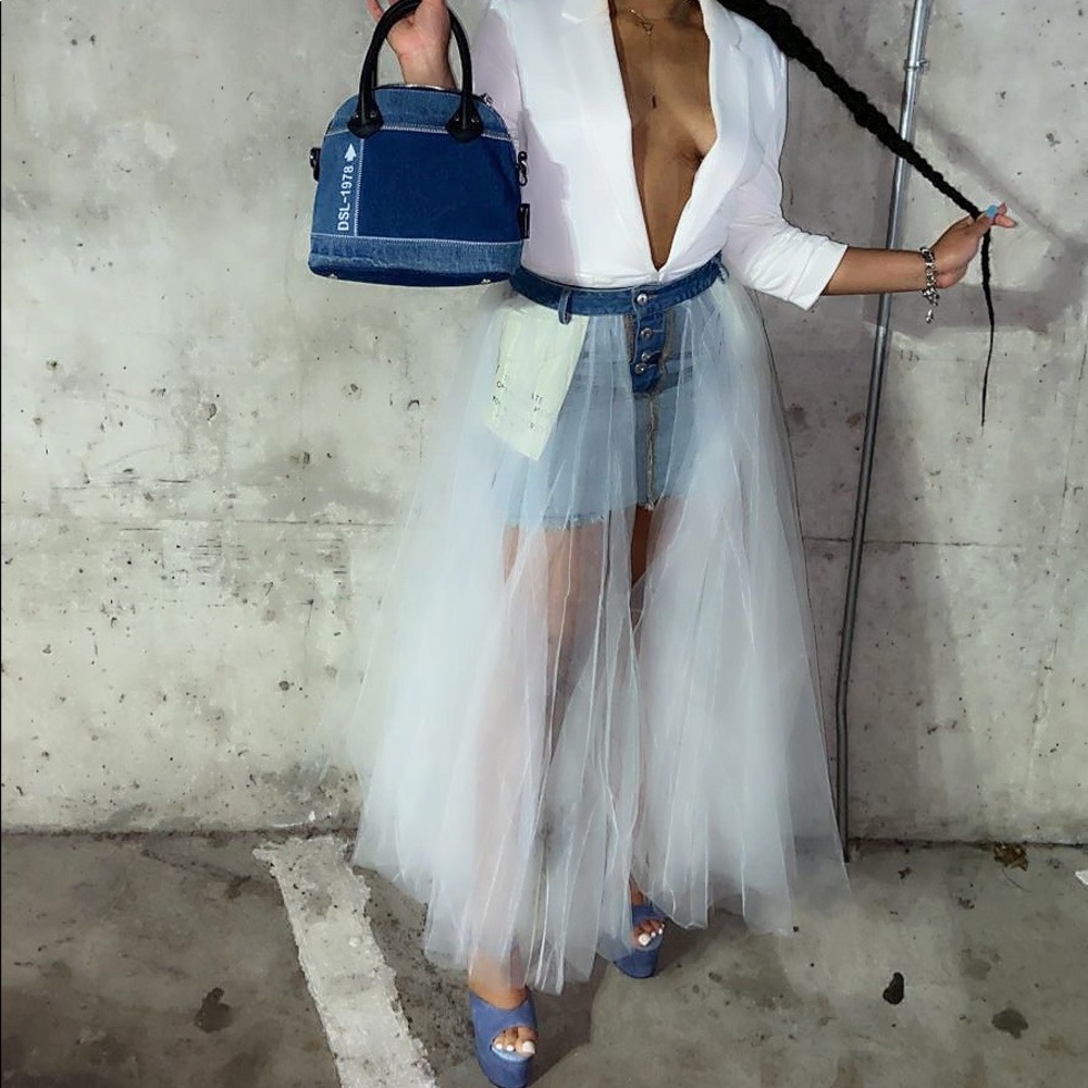 Denim white tulle skirt